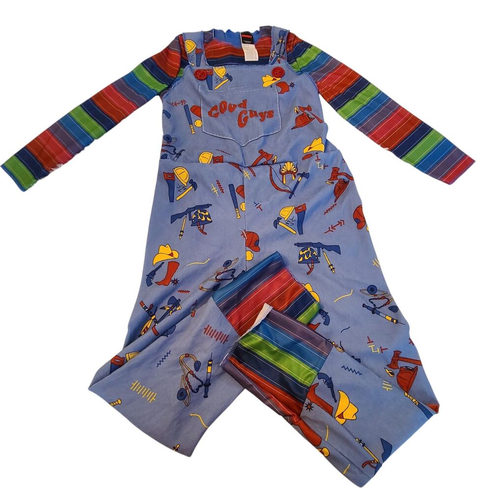 Good Guys Chucky Striped Long Sleeve Overalls Costume Youth L 10/12 Halloween